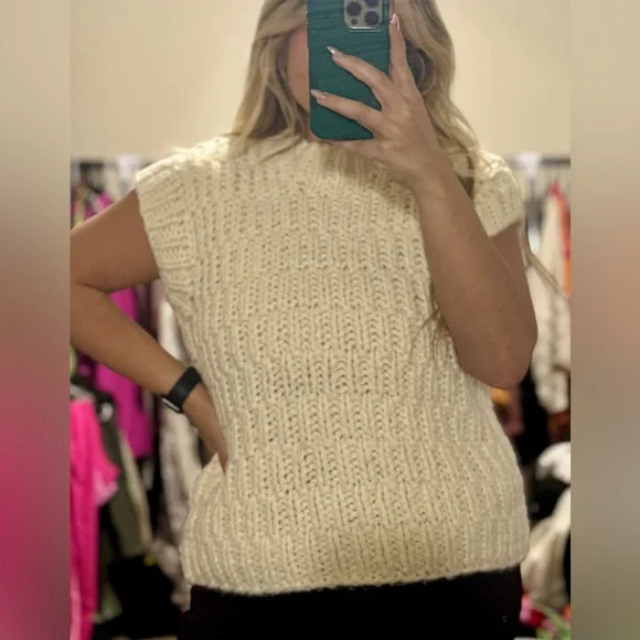 Chunky Ivory Knit Sleeveless Sweater Vest by English Factory - Picture 1 of 6